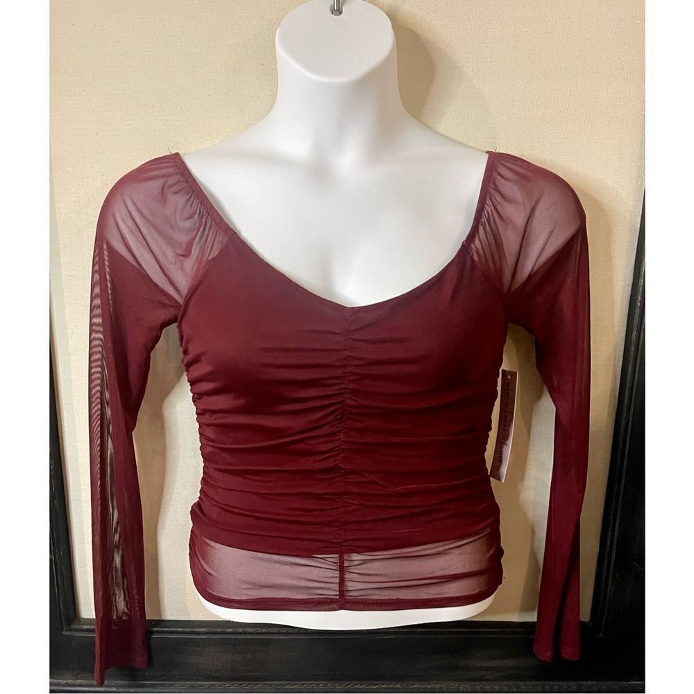 Crave Fame Burgundy Mesh Sleeve Top - Medium